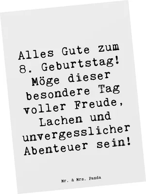 Produktbild von Mr. & Mrs. Panda Postkarte Spruch 8. Geburtstag Abenteuer - Weiß - Geschenk, 8 Jahre alt, Geburtstagsfeier, Ansichtskarten, Happy Birthday, Fotokarte, Alles Gute zum