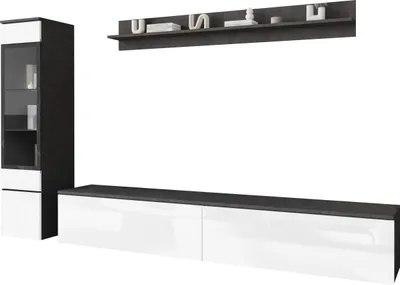 Produktbild von MIRJAN24 Wohnwand Vera I, Stilvoll Wohnzimmer-Set, TV-Schrank, Modern Mediawand (Farbe: Matera / Weiß Hochglanz, ohne Beleuchtung)