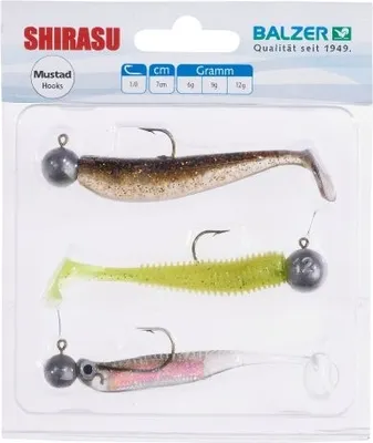 Produktbild von Balzer Shirasu Soft Lure Set mit Jighead Holo/Akiri/Waggle Länge 7cm
