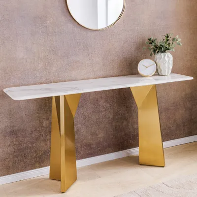 Produktbild von riess-ambiente Konsolentisch EXTRAVAGANCIA 140cm weiß champagner gold Marmor Metall brushed