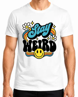Produktbild von Stay Weird Smiley Groovy 70er Retro Blumen Regenbogen Hippie Herren T-Shirt, Weiß, 3XL