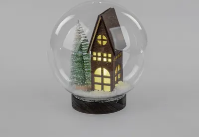 Produktbild von LED Dekoobjekt Kugel mit Haus mit Tanne D. 16cm Glas + Holz Formano WA