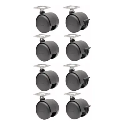 Produktbild von WAGNER Möbelrollen 8tlg. Set HART - Ø 50 mm, Anschraubplatte 42 x 42 mm, 4 mit Bremse, Tragkraft je 30 kg - 02012688