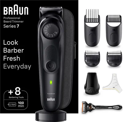 Produktbild von Braun BeardTrimmer 7 80708231, Waschbar, Keine Wartung – muss nicht geölt werden, Akku, Schwarz