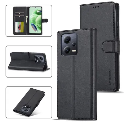 Obrázek produktu pro Pouzdro pro Xiaomi Redmi Note 12 Pro+, kožené flipové pouzdro s magnetickým uzávěrem a stojánkem, ochranné pouzdro černé