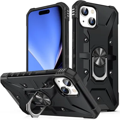Produktbild von iPhone 15 Hülle - Coverup Heavy Duty Back Cover mit Ring Kickstand - Schwarz