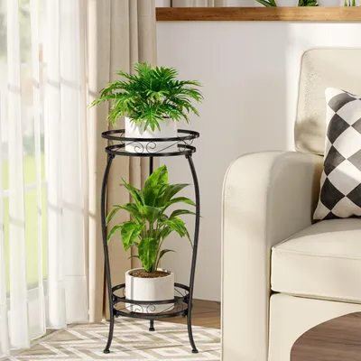 Produktbild von Bamworld Pflanzenständer Indoor Outdoor Hohes 2-stufiges Metallregal rostfrei | Stabiles Blumentopf-Gestell
