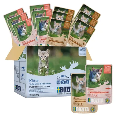 Produktbild von Bozita Nassfutter Häppchen in Sauce mit Fisch und Fleisch - 12x85g Portionsbeute