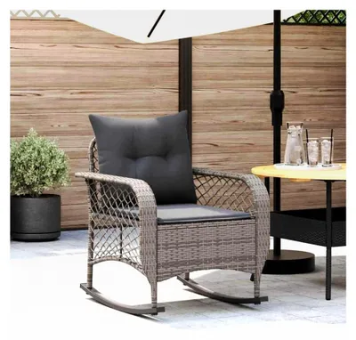 Produktbild von Garten-Schaukelstuhl mit Kissen Grau aus Poly Rattan