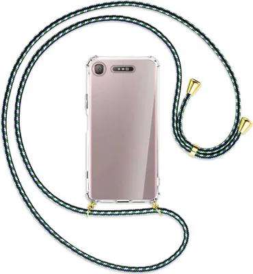 Produktbild von Handykette Backcover-Schutzhülle mit Band (Metall goldfarben) für Sony Xperia XZ1 - grün/blau/weiß