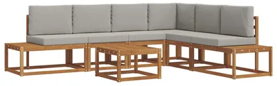 Produktbild von vidaXL Outdoor-Sofagarnitur mit Kissen 7 Stück Natürlich und Hellgrau