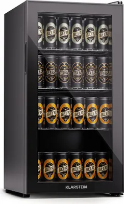 Produktbild von Klarstein Kühlschrank mit Glastür, Leiser Edelstahl-Kühlschrank, Indoor/Outdoor Getränkekühlschrank, Schmaler Weinkühlschrank für Getränke, 74L Kühlschrank mit Herausnehmbare Ablagen, 5-18°C
