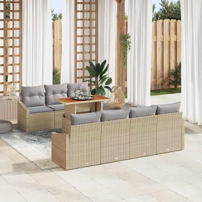 Image de Ensemble de salon de jardin exclusif - 8 pièces - Beige - Rotin synthétique