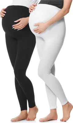 Produktbild von Be Mammy Damen 2er Pack Lange Umstandsleggings aus Baumwolle BE20-230 (Schwarz/Weiß, M)