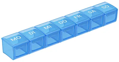 Produktbild von WELLGRO Tablettenbox für 7 Tage - Pillendose 1 Fach pro Tag - Klappdeckel mit Druckverschluss - Material BPA-freier Kunststoff