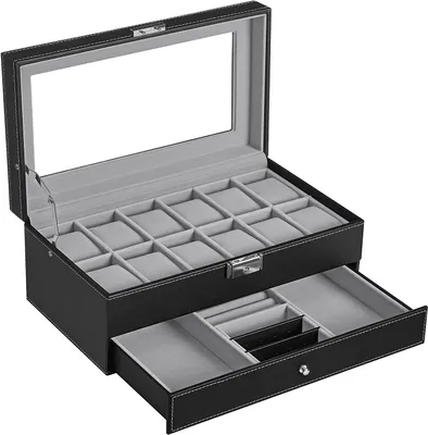Produktbild von SONGMICS Uhrenbox Uhrenkasten, mit 2 Ebenen, 12 Fächer und 1 Schublade