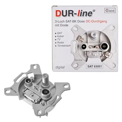 Produktbild von DUR-line DSA 63001 Sat Durchgangsdose 3-Loch – Antennendose 10 dB für Reihenverkabelung, Sat, TV & Radio, Klasse A, Unicable