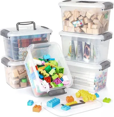 Image de Boîtes de rangement transparentes de 5 litres avec poignée et couvercle, empilables, 27,8 x 19,5 x 16,4 cm