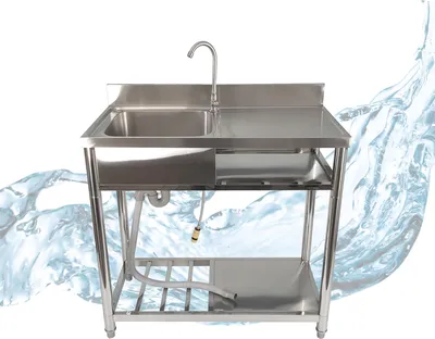Produktbild von Spültisch freistehend, Wasserhahn mit Gartenschlauch-Anschluss, Spülbecken Größe L