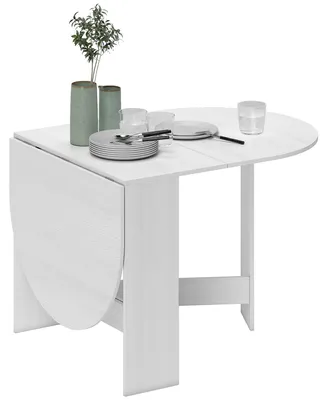 Immagine prodotto di Tavolo Pieghevole da Pranzo 163x80x75 cm con 2 Ribalte Ovale in Legno Bianco