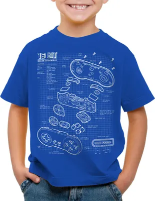 Produktbild von style3 SNES Controller Blaupause Kinder T-Shirt 16-Bit Videospiel