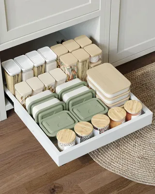 Zdjęcie produktu dla Teleskopowy organizer kuchenny 43.5-55 cm głębokości, 4 wysuwane szuflady, biały, do kuchni