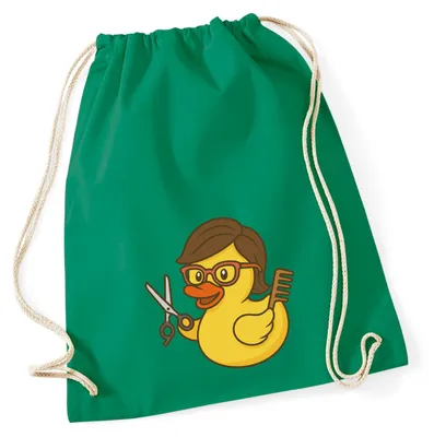 Produktbild von Huuraa Turnbeutel Quietscheente Friseurin Comic Gummiente 12 Liter Kelly Green Baumwolle Rucksack Geschenkidee