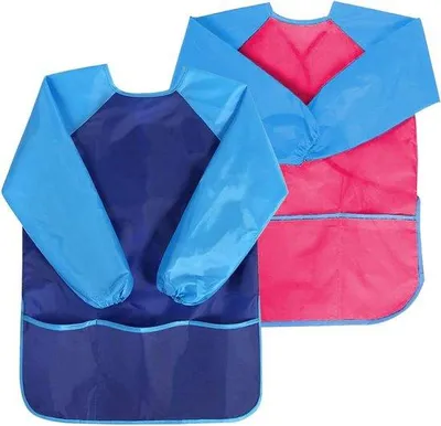 Produktbild von Kinder Kunstschreibtuch-Hemd, Kunstschreibtuch-Hemd mit Ärmeln und 3 Taschen, Schulkunst für Kinder, Stoff-Hemd, blau, S-Größe, rosa, S-Größe