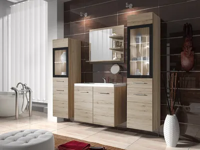 Image de Armoire de salle de bain avec lavabo YUKO 1 – chêne san remo + siphon