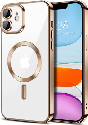 Image de Coque magnétique transparente pour iPhone 11, compatible MagSafe, coque de protection galvanisée avec protection de l'appareil photo Marron