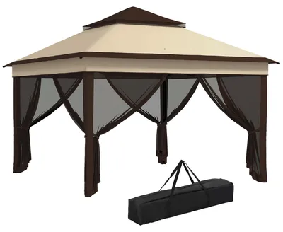 Produktbild von Faltzelt 3,26 x 3,26 x 2,72 m mit Doppeldach, verstellbarer H?he, Moskitonetzen, UV30+-Schutz und Tragetasche, beige
