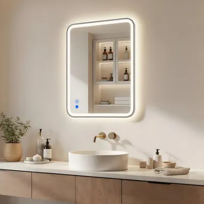 Obrázek produktu pro ARTFORMA LED koupelnové zrcadlo, obdélníkové, 80 x 60 cm, stříbrné, s dotykovým ovládáním a ochranou proti zamlžování