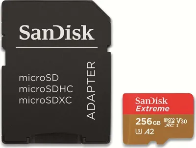 Obrázok produktu pre SanDisk 256GB Extreme microSDXC, 256 GB, MicroSDXC, Trieda 10, 100 MB/s, 90 MB/s, Class 3 (U3)