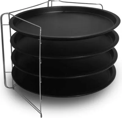 Immagine prodotto di Omgoods - Set di 4 teglie per pizza, diametro 32 cm - Acciaio con doppio rivestimento antiaderente