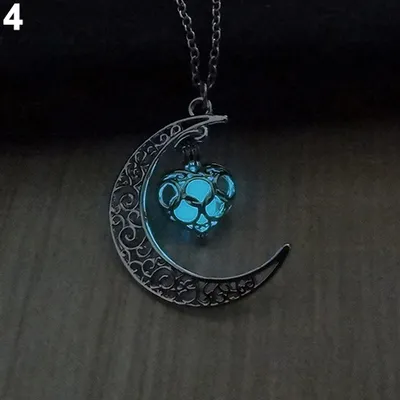 Produktbild von Damenmode, hohler Mond, leuchtende türkisfarbene Kette, Halskette, Halloween-Geschenke-Hellblau
