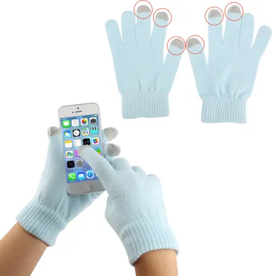 Produktbild von wortek Touchscreen Handschuhe Blau | Größe M - L | für alle Handys, Smartphones & Tablets | Herren Damen Winter Herbst