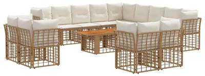 Produktbild von vidaXL Gartensofa-set 14 stk. Natürlich und Cremweiß Poly-Rattan