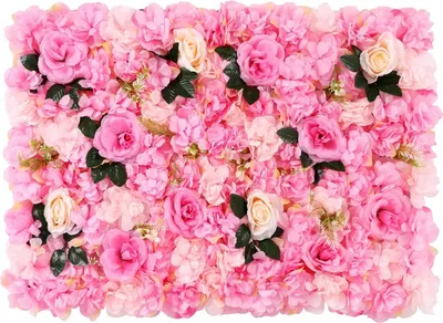 Immagine prodotto di Parete floreale con fiori artificiali - Pannello decorativo da parete - Set da 12 pannelli - Fiori in plastica - Per matrimoni e feste - Decorazioni da esterno - Rosa