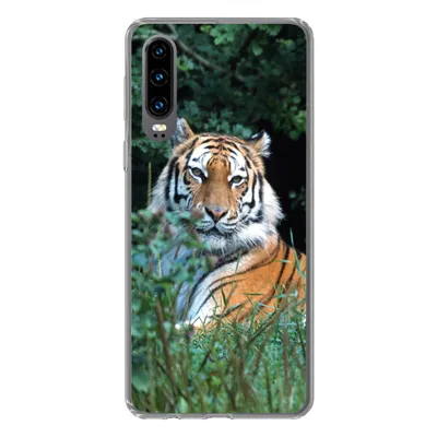 Produktbild von MuchoWow® Handyhülle Schutzhülle Hülle für Huawei P30 Tiger - Gras - Grün Silikon Softcase Handy Hülle - Kartenbesitzer