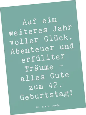 Produktbild von Mr. & Mrs. Panda Postkarte Spruch 42. Geburtstag - Meeresbrise - Geschenk, Grußkarte, besonderes Ereignis, Meilenstein, handgefertigte Geschenke, Glückwunsch, Postkarten