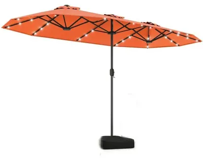 Obrázek produktu pro Dvojitý zahradní slunečník s podstavcem NP13436DE-OR, LED osvětlení, UPF 50+, oranžový