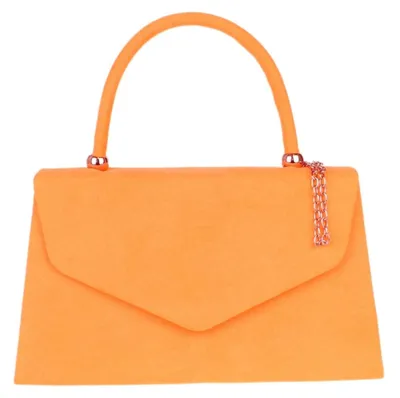 Productafbeelding van Clutch tas met handvat van imitatie suède, neon oranje kleur. Geschikt als handtas voor dames
