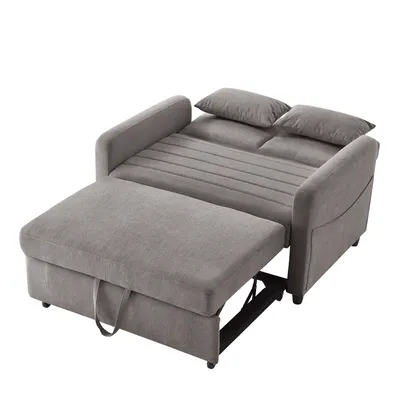 Produktbild von Merax 2-in-1 Ausziehbares Schlafsofa mit dreistufig verstellbarer Rückenlehne, atmungsaktivem Baumwoll-Leinen-Stoff, Zweisitzer mit Bettfunktion, Grau