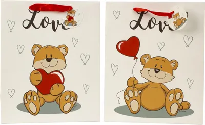 Produktbild von 12 Stück Geschenktüten Bär mit Herz 26 x 32 x 12 cm