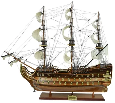 Produktbild von Casa Padrino Luxus Flaggschiff Royal Louis Braun 94 x 25 x H. 84 cm - Handgefertigtes Deko Schiff - Holzschiff - Segelschiff - Kriegsschiff - Modellschiff - Wohnzimmer Deko - Deko Accessoires