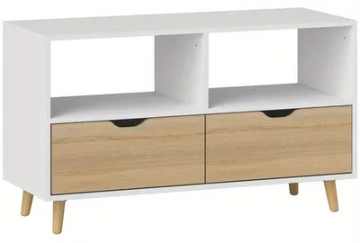 Immagine prodotto di Mobile TV – Mobile TV da 99 cm con 2 ripiani aperti e struttura in metallo robusta, colore bianco