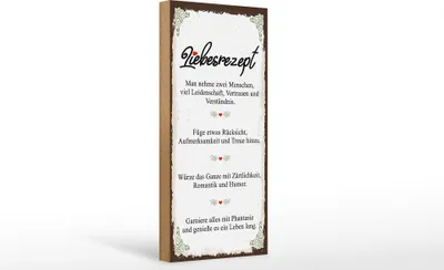 Produktbild von Holzschild Liebesrezept nehme 2  Menschen Retro, 27 x 10 cm, Holzschilder Spruch Glück Weisheit Liebe Paar