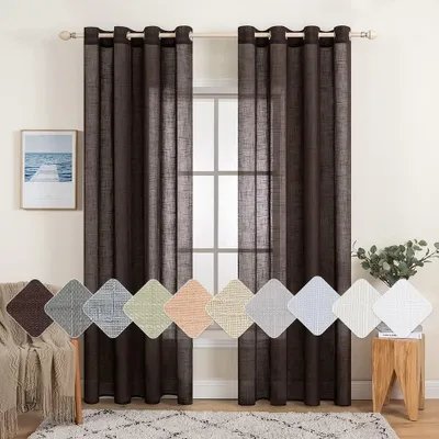 Immagine prodotto di Omgoods - Set di 2 tende voile - Tende traslucide effetto lino, 140 x 300 cm