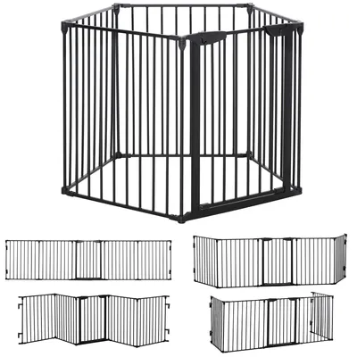 Produktbild von 2-in-1 Absperrgitter, Haustier-Laufstall, Sicherheitstor, faltbar, Metall, 300 x 3 x 74,5 cm, Schwarz