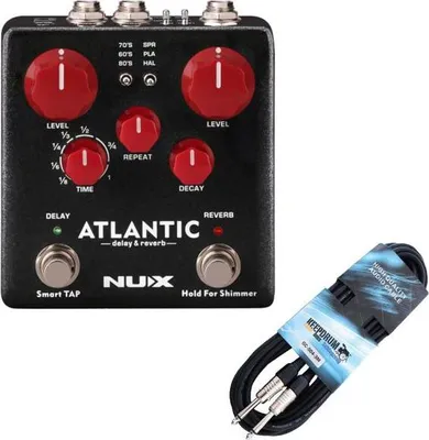Imagen del producto de NUX Pedal de efectos NDR-5, un dispositivo de delay y reverberación para guitarra, con cable de guitarra incluido